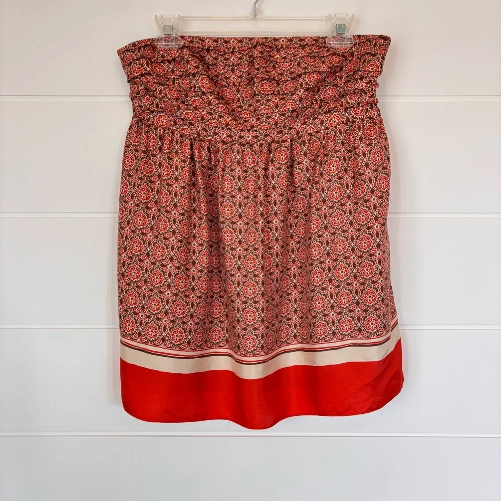 Banana Republic Orange Brown & Cream Printed Smocked Strapless Silk Top Size 8T - Picture 12 of 12